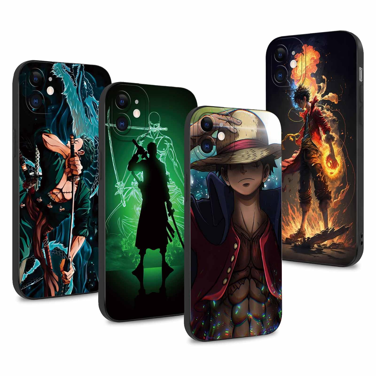 4 Piezas Animados Funda para Apple iPhone 11 6.1 Pulgada, Anime con Luffy Zoro Gear 5 Nika Patrón Diseño Carcasa Antichoque Protecciones para Las Lentes Suave Negro TPU Case Fundas, 02