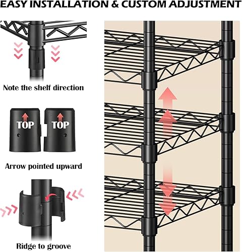 Miniatura 5 de KAXIWEI Armario portátil – Perchero independiente resistente con 4 varillas para colgar y 8 estantes, organizador de ropa ajustable, 67.3 pulgadas