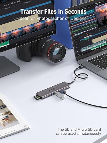 Miniatura 7 de Adaptador multipuerto USB C Hub - Lemorele 7 en 1 Tipo-C 4K 60Hz HDMI Dongle Dongle Station, 100W PD, ranuras SDTF 3.0, 2 puertos de datos USB 3.0 y
