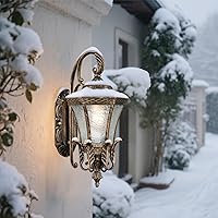 Vista 2 de Apliques de pared negros y dorados, lámpara de pared exterior de 20.87 pulgadas de alto, aluminio impermeable con faroles de cristal para exteriores