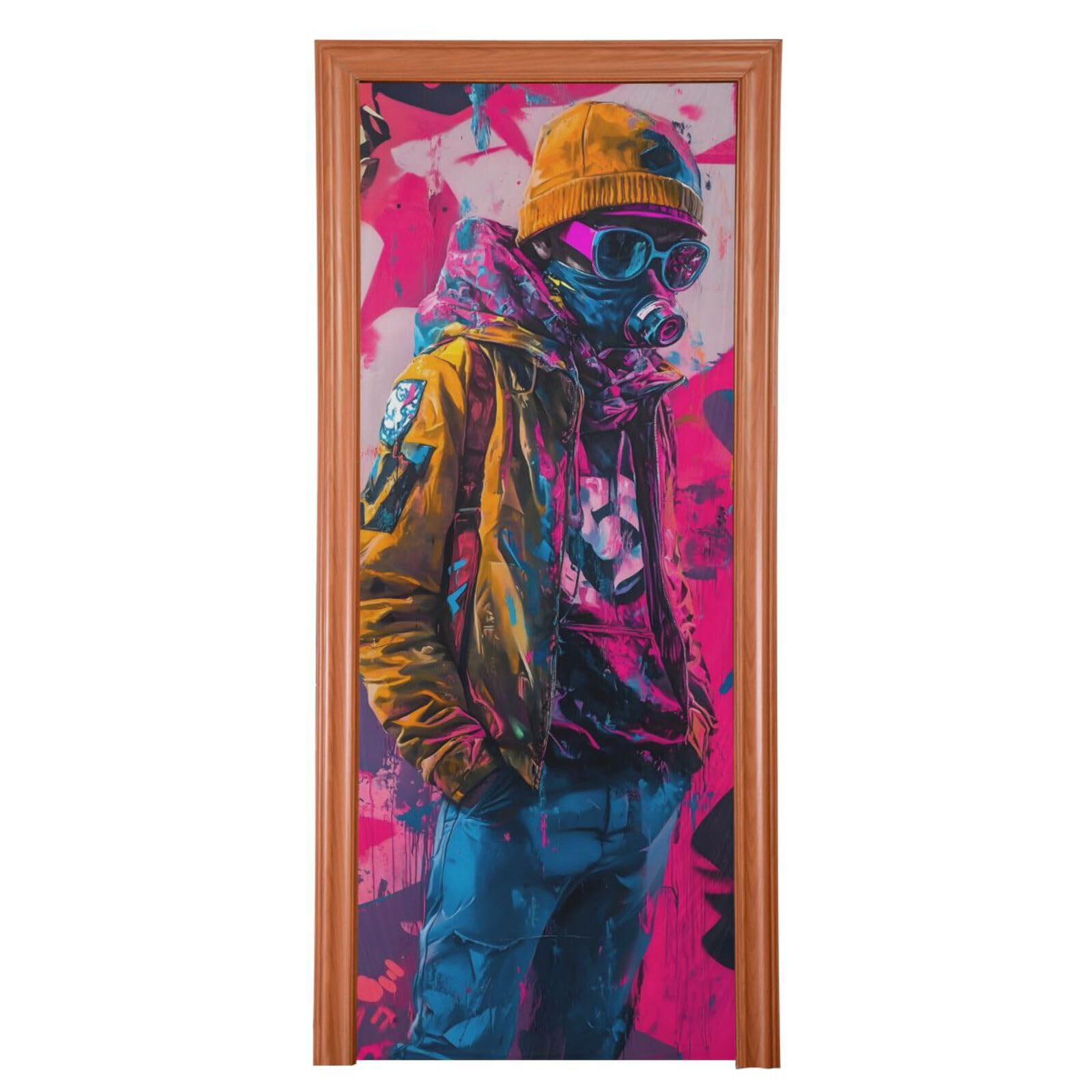 FLildon Cool Street Man Graffiti Door Cover Decoration, Party Accessory Porch Decor for Festive Ornament Room Door Covers 35 x 79 Inch