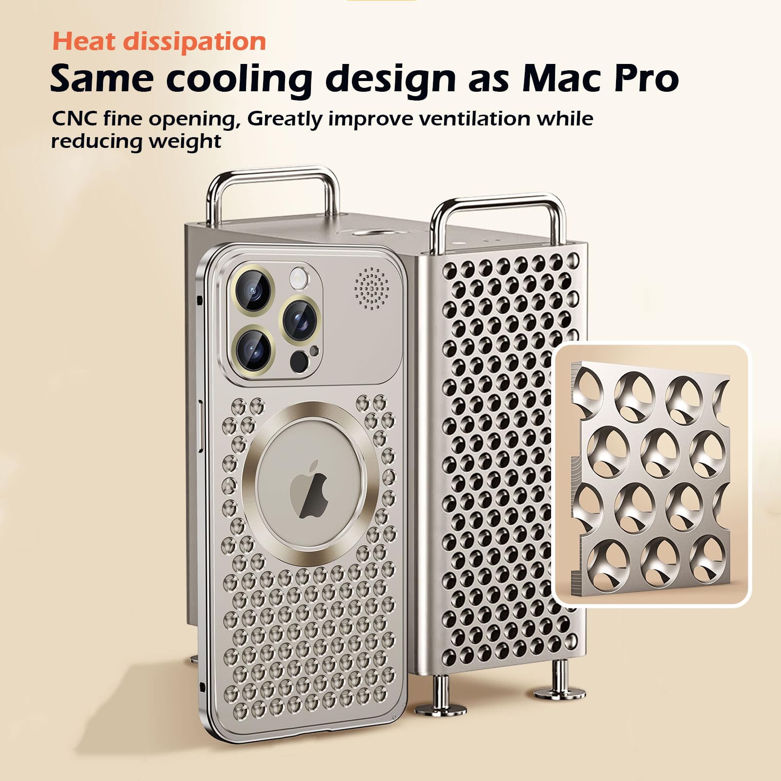 Metall-Schutzhülle für iPhone 16 Pro Max/16 Pro/16, kompatibel mit MagSafe eingebauter Aromatherapie, ultraleichtes Aluminium-Metall-Design, vollständiger Kameraschutz (Desert Titanium, 16 Pro Max)