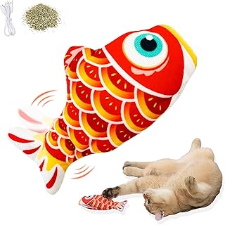 Petgravity Flopping Fish 7.5" Electric Moving Cat Kicker Toy Floppy Mini Fish Animal Toy for Cats Wiggle Fish Catnip Toys Motion Kitten Toy Interactive Cat Fun Toys for Cat Exercise Koi