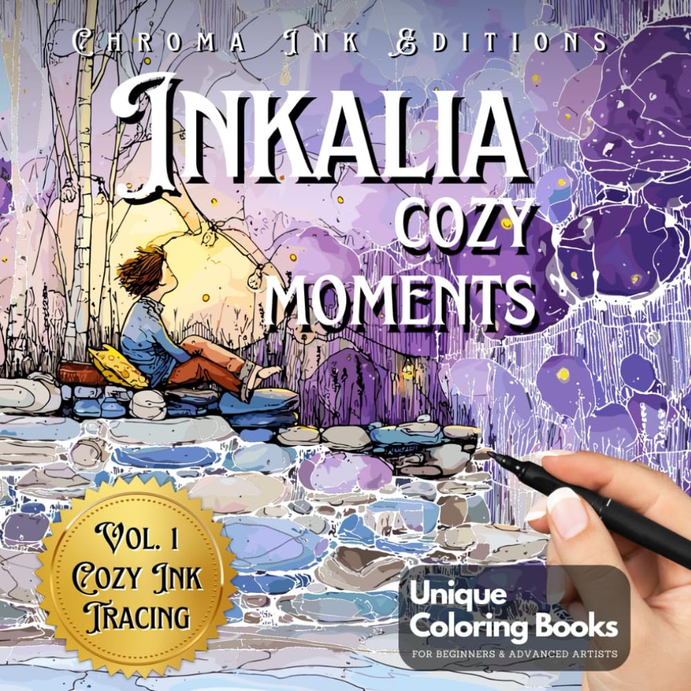 Inkalia Cozy Moments – Unique Ink Tracing Coloring Book for Adults and Teens