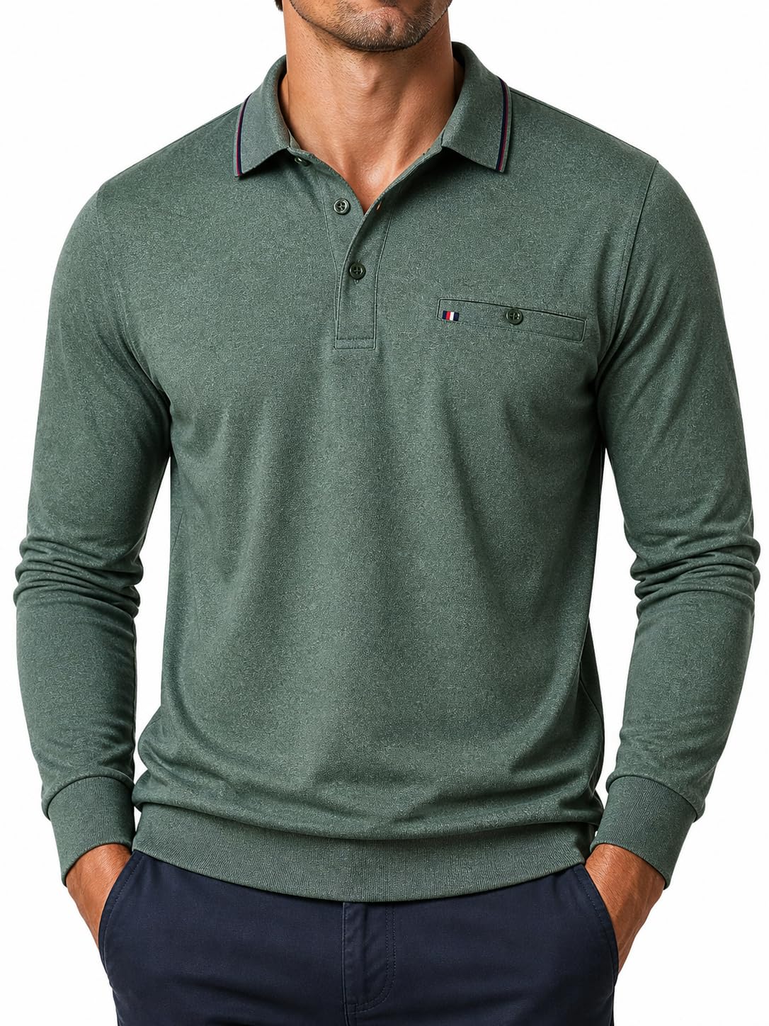 Soltice Herren Poloshirts Langarm Polohemden mit Brusttasche, Gestreifte Blousonshirts aus Baumwoll-Mix (M bis 3XL)