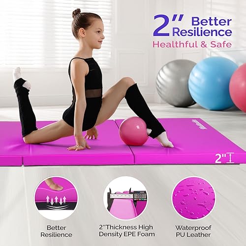 Miniatura 2 de Matladin Tapete plegable de gimnasia de 6 pies, de tres pliegues para gimnasio, ejercicio aeróbico, 6 x 2 x 2 pulgadas con cierre de gancho y bucle