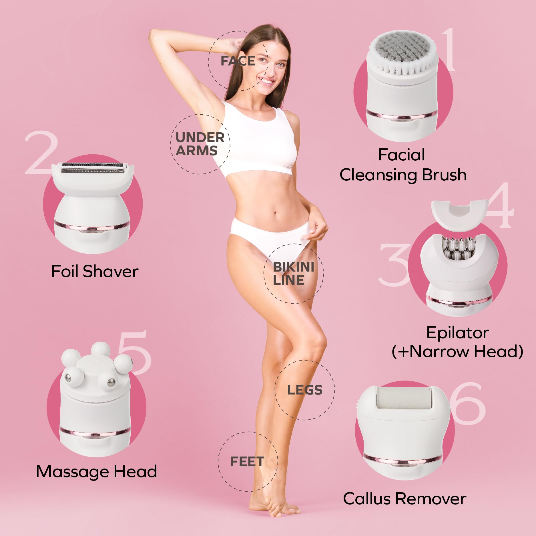 Bella Ciao 9 Stück Schnurloser Epilierer für Frauen, Haarentferner, Gesichtsrasierer für Frauen, Hornhautentferner, Massagegerät, Weiche Borsten, Wiederaufladbare Ladestation