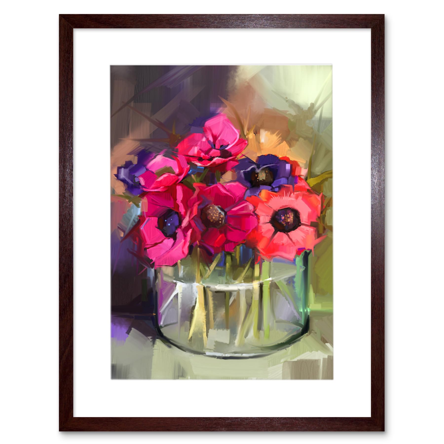 Wee Blue Coo Flowers Bouquet Anemones Art Print Framed Poster Wall Decor 12x16 inch