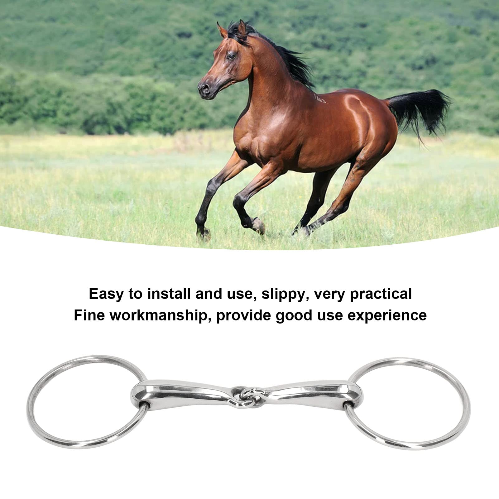 Topyond Filetto Anelli Cavallo, Filetto per Cavallo in Acciaio Inossidabile con Rullo da Masticare Snodato, vestibilità Universale per Le Dimensioni della Bocca del Cavallo