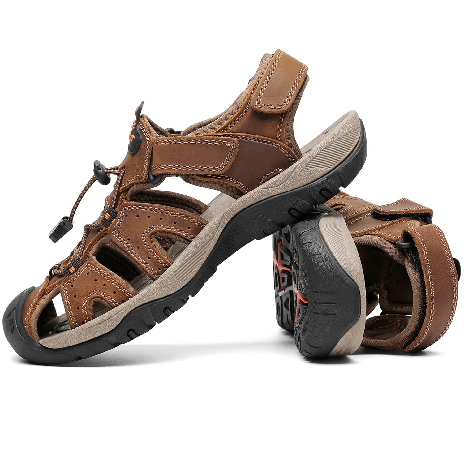 FLARUT Sandalias Deportivas Hombres Verano Exterior Senderismo Zapatos Trekking Casual Zapatos de Montaña Cuero Sandalias de Playa | Cuero auténtico,Puntera cerrada,Suela de goma antideslizante,Entresuela ligera y amortiguadora de EVa,Cierre de ajustable