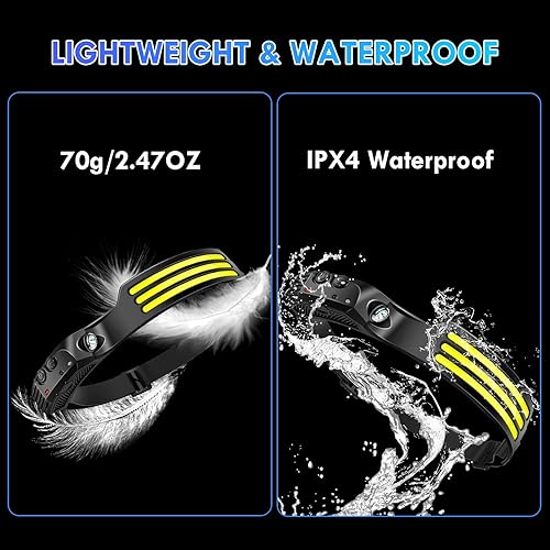 Miniatura 4 de DAWINSIE Linterna frontal LED recargable (3 unidades), lámpara de cabeza de haz ancho de 230 con sensor de movimiento, linterna impermeable para