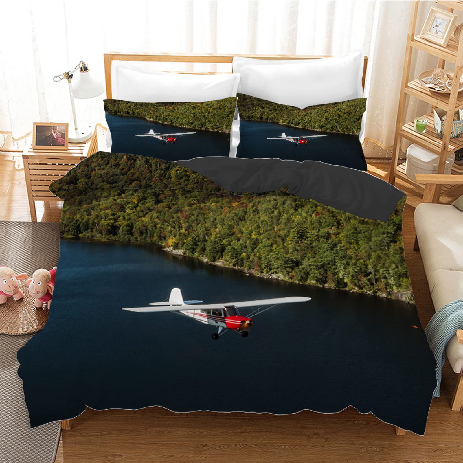 Housse de couette adaptée aux enfants motif avion bleu pour des nuits calmes