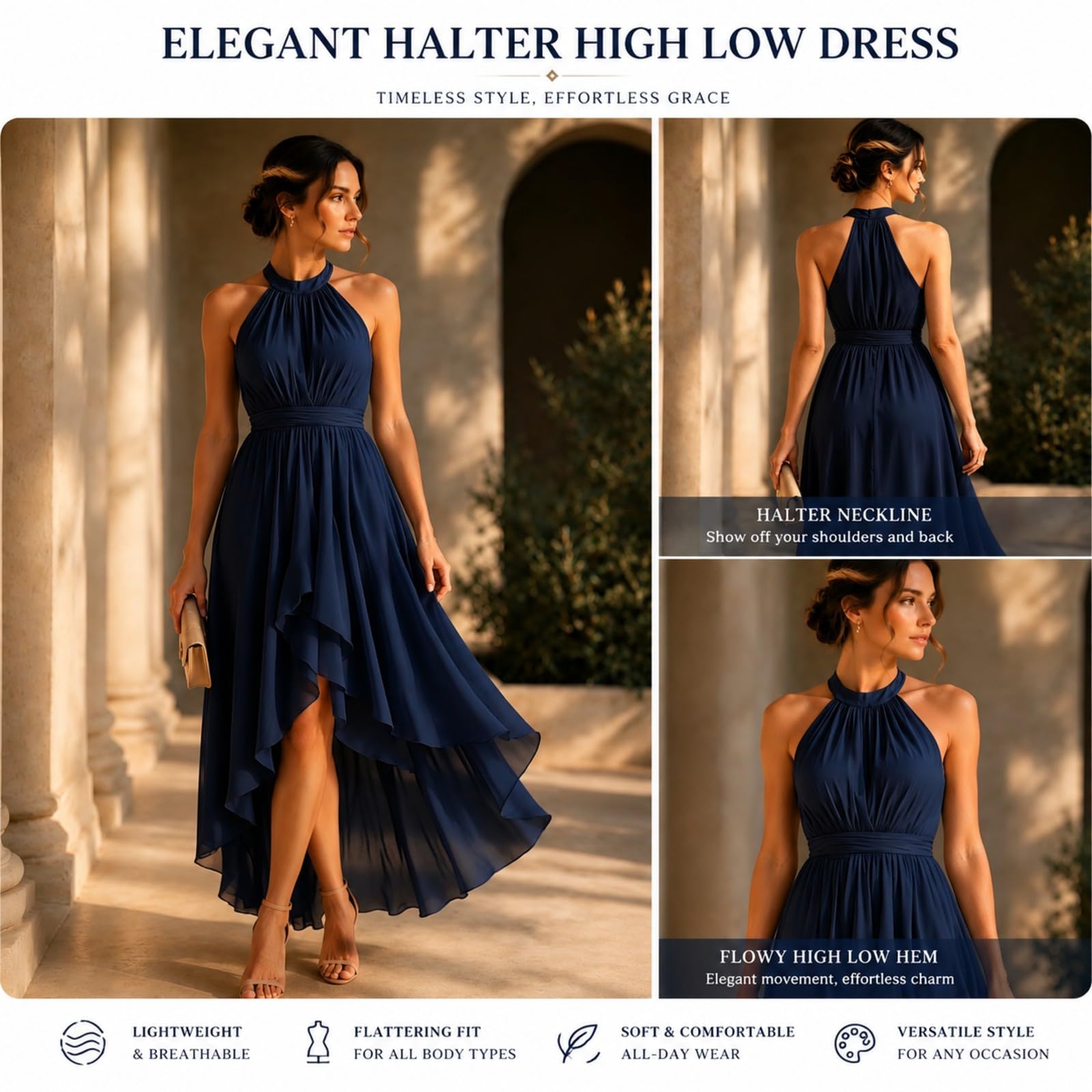 GFZMF - Vestido de gasa con cuello halter para mujer, cintura alta, dobladillo asimétrico, vestido midi para invitada de boda, fiesta de noche, cóctel, cita nocturna