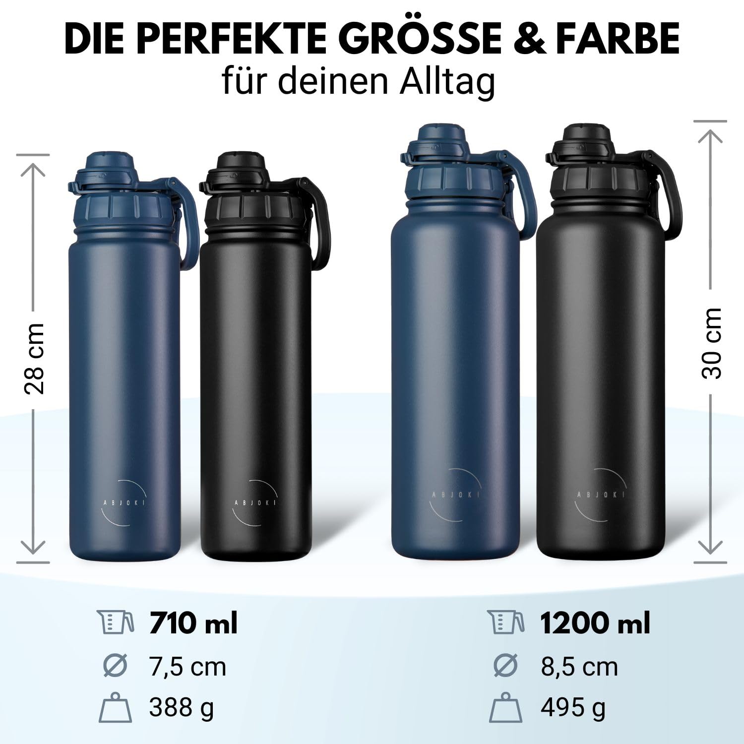 Gourde en acier inoxydable « Infinity » 1200 ml – Noir onyx – Double paroi et isolation sous vide – Bouteille isotherme – Sans BPA, anti-fuite, convient aux boissons gazeuses – Couvercle sport
