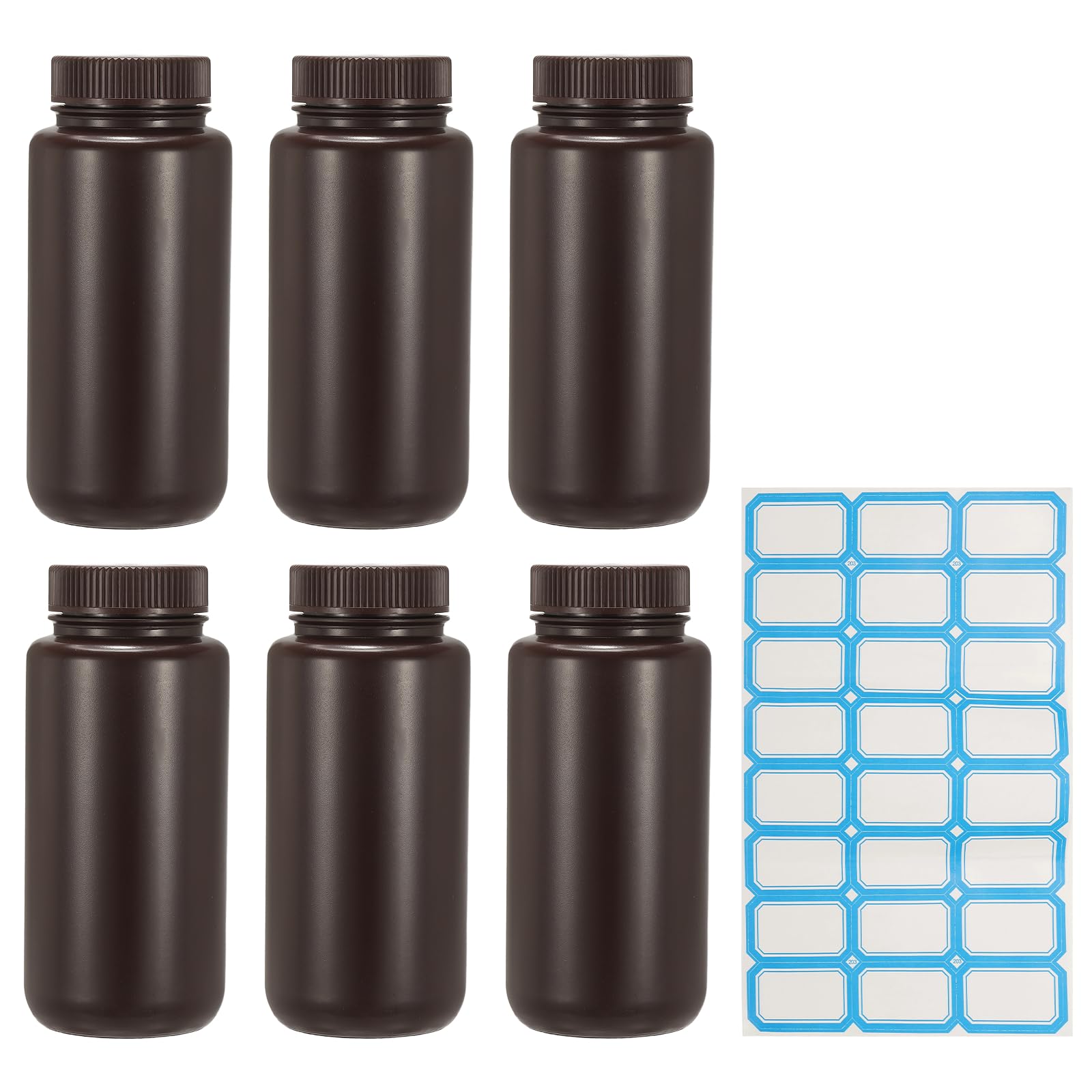 PATIKIL 6 Pezzi Bottiglie Di Plastica Per Reagenti, 17.6oz Bottiglie Modello Chimiche Di Grado Laboratorio HDPE Contenitori Stoccaggio Liquidi Antigoccia Per Reagenti Laboratorio, Marrone