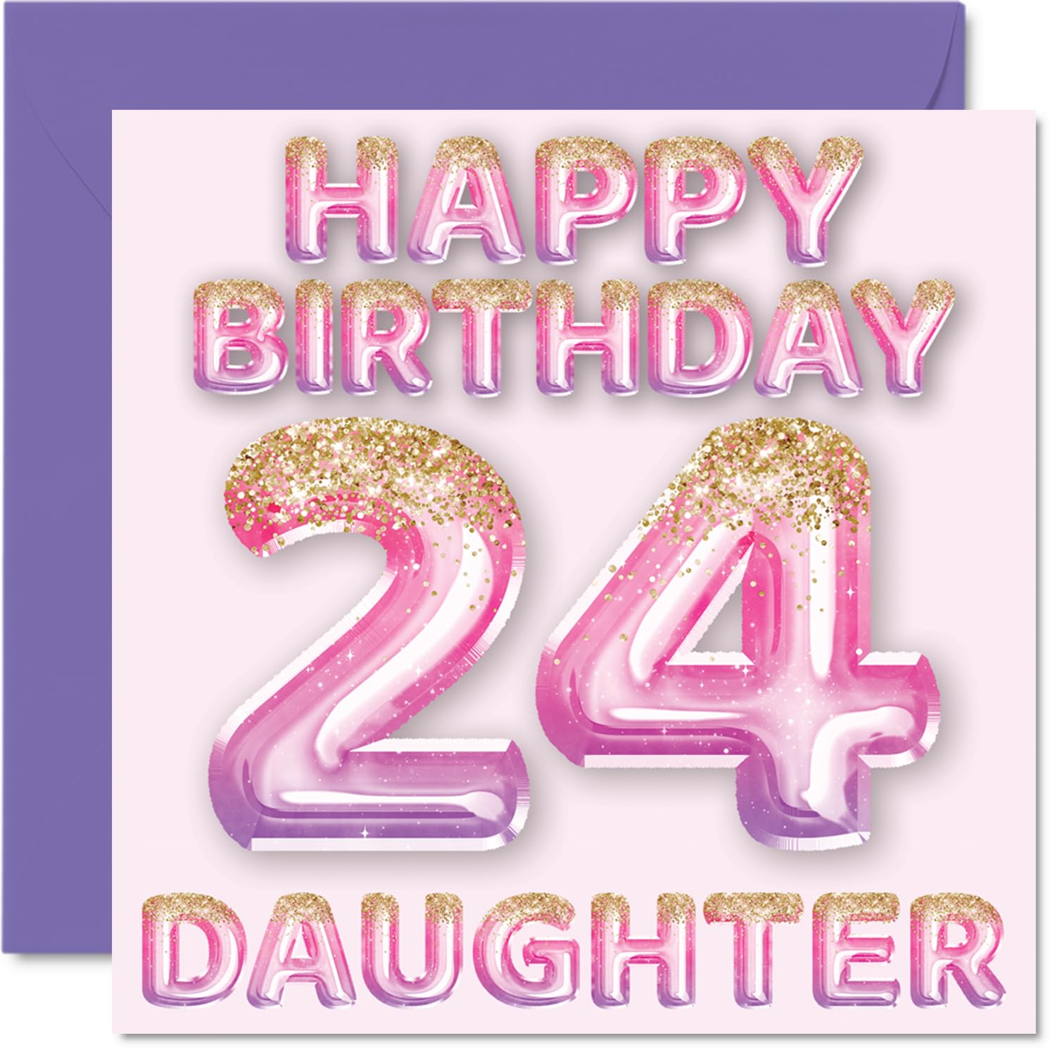 24th Birthday Card for Daughter, Pink & Purple Glitter Balloons
