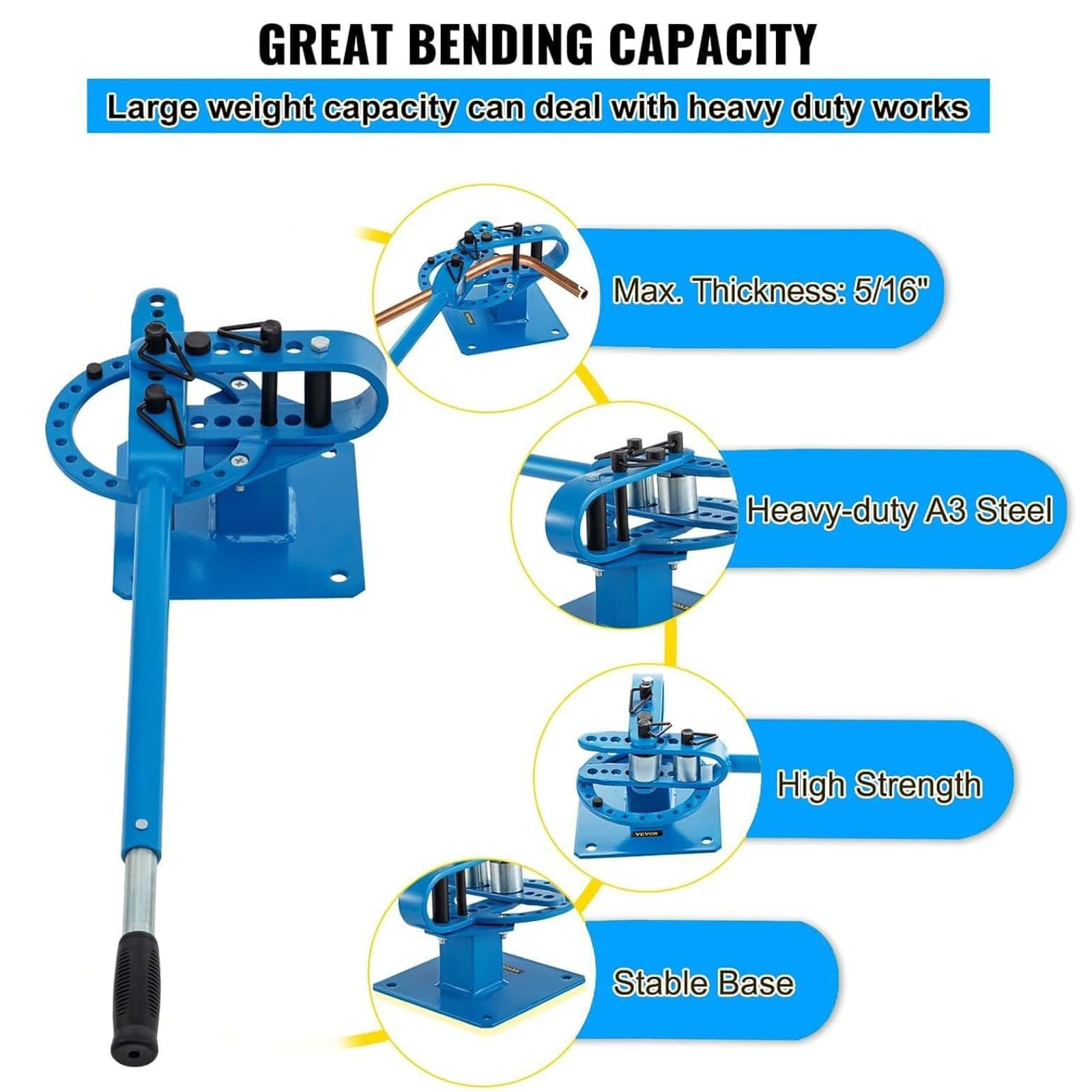 Ręczna hydrauliczna giętarka do rur z 7 matrycami do produkcji metalu, wygina stalowe aluminiowe rury i kable miedziane, w zestawie uchwyt teleskopowy