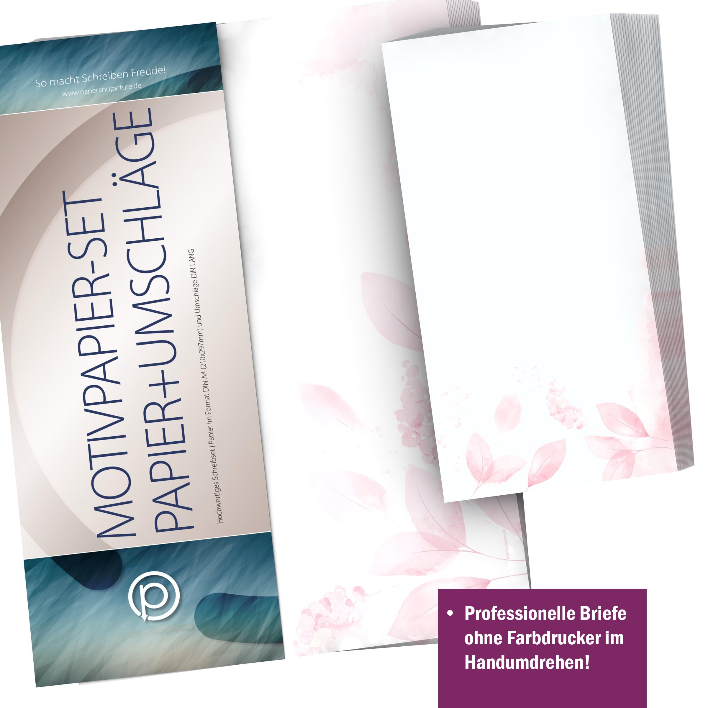 Motivpapier-Set 100 Blatt A4 + 100 Kuverts ohne Fenster