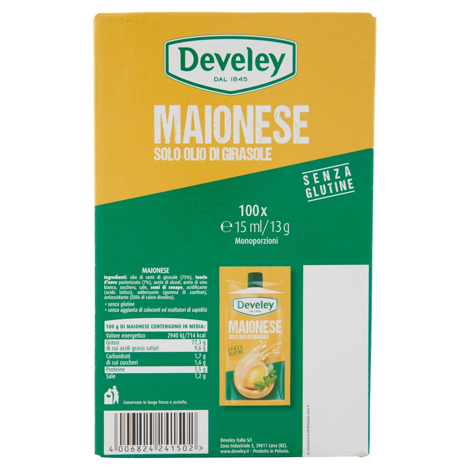 Maionese Develey Classica en Bustine da 15 mililitros Confezione da 100 Bustine Totali