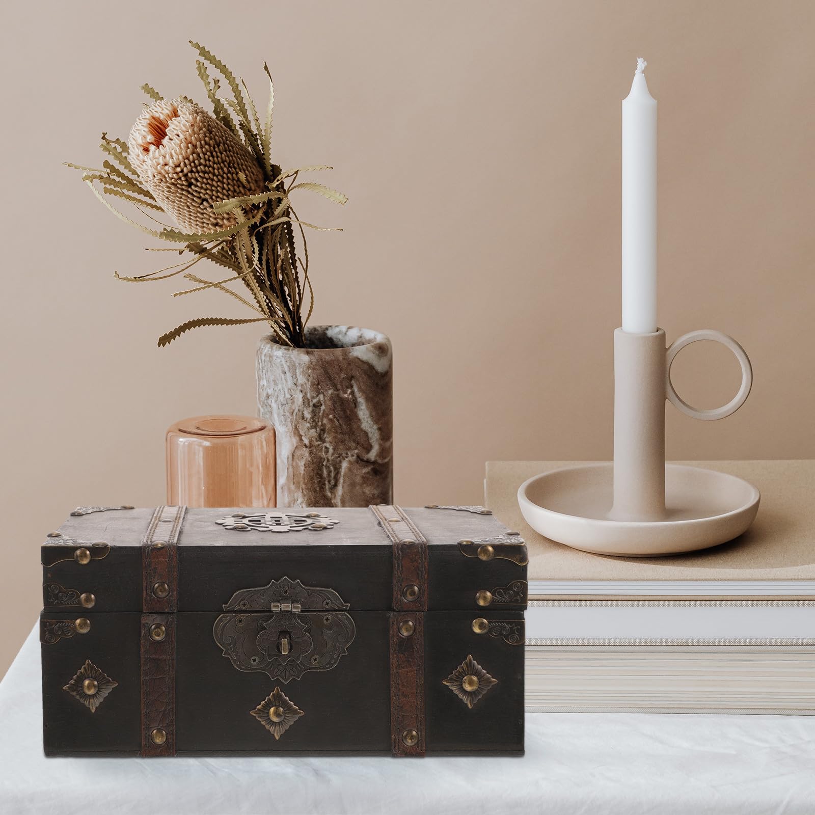 Vintage Holzkiste mit Deckel Zahlenschloss Retro Aufbewahrungsbox für Schmuck Andenken und Kleinigkeiten mit Alteffekt