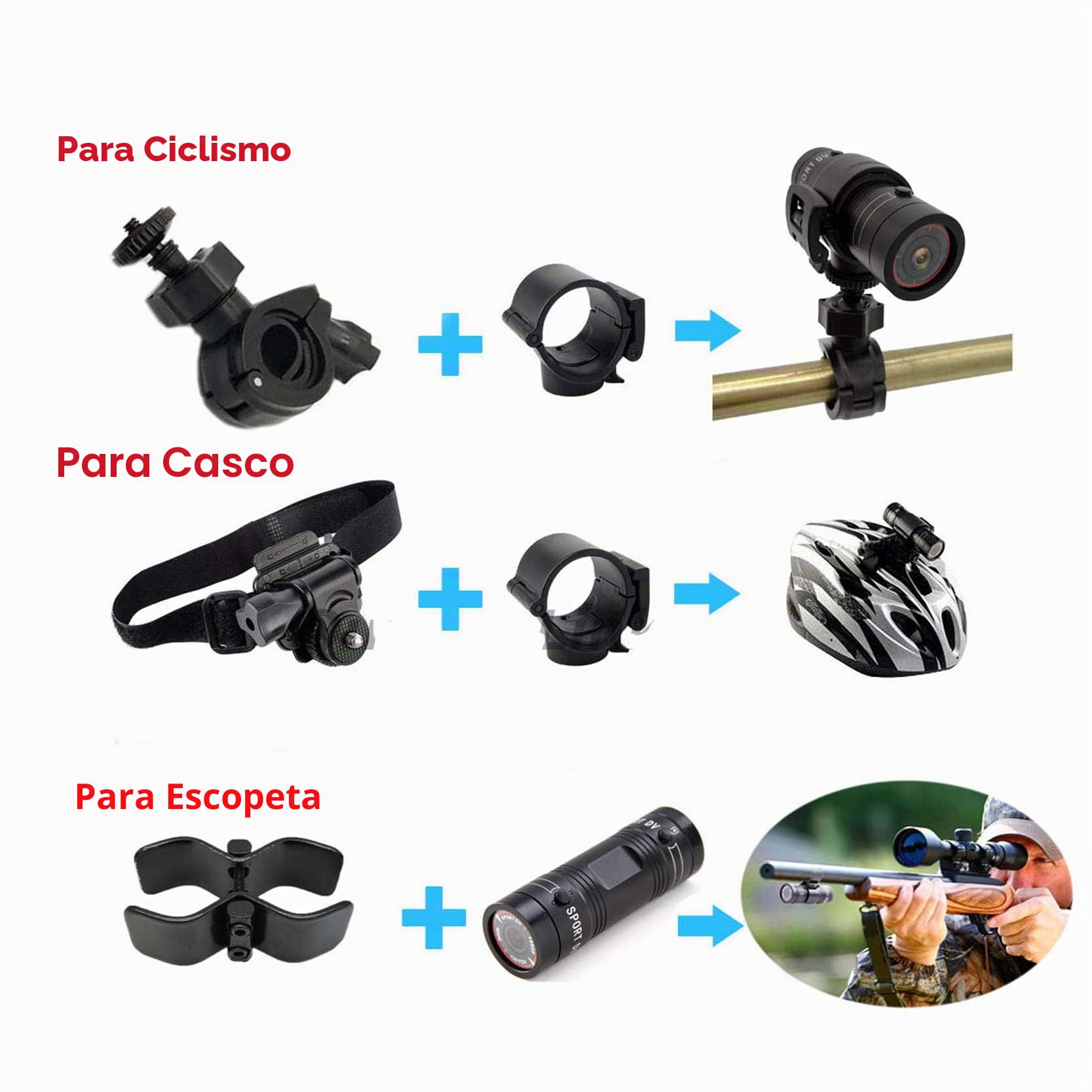 cámara de vídeo shotgun para grabación de tiro de arcilla y caza, bicicleta, moto, deporte DV