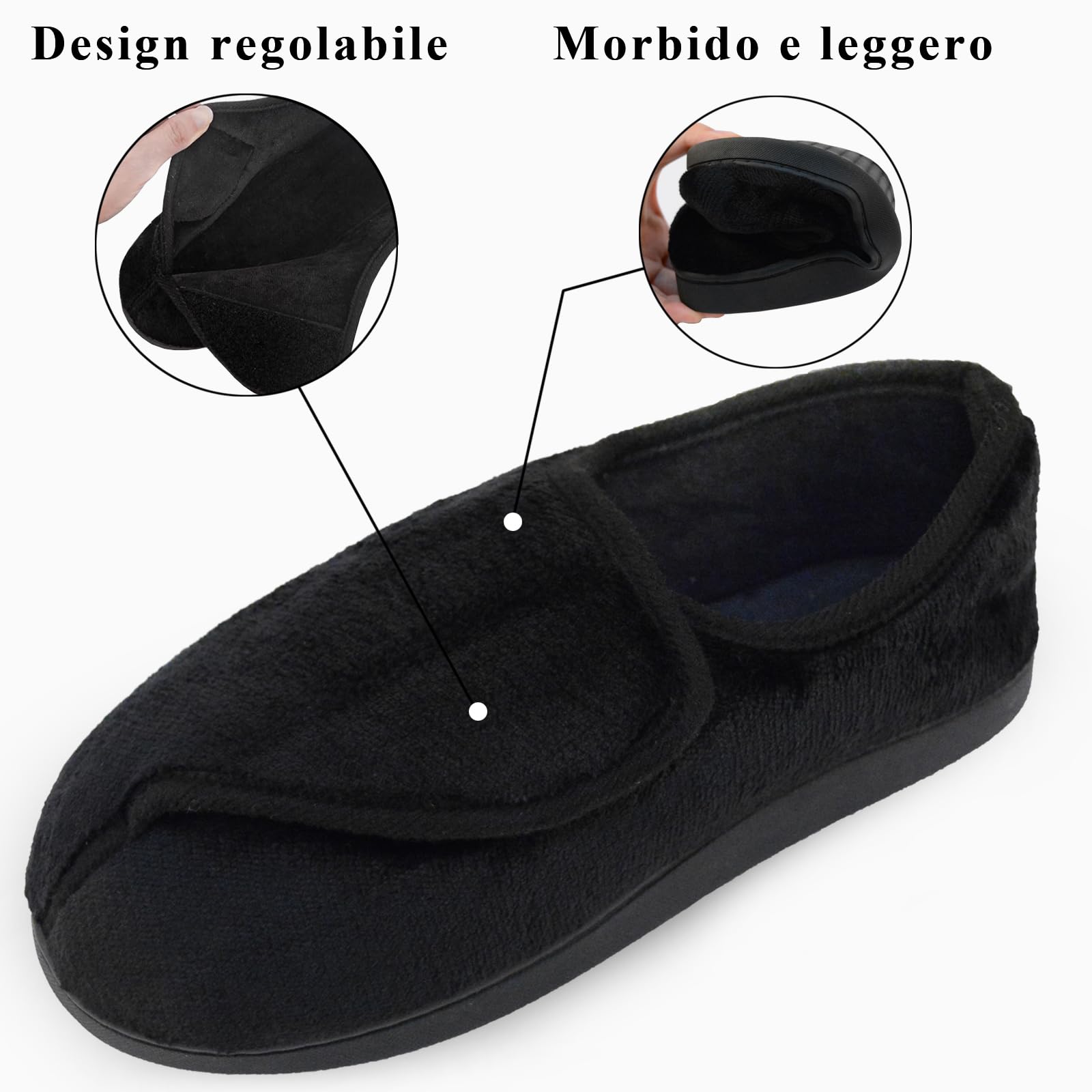 Git-up Pantofole per Diabetici in Memory Foam per Artrite da Donna, Edema, Scarpe da Casa Chiuse Comode e Regolabili