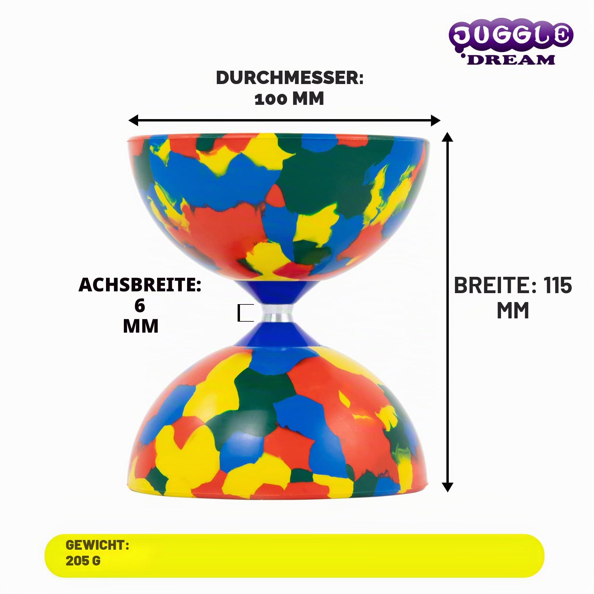 Juggle Dream Jester Diabolo Jonglierset – Fester Achse Profi-Diabolo mit Superglass-Handstäben, Online-Lernvideo – Jonglierspielzeug (Mehrfarbig)