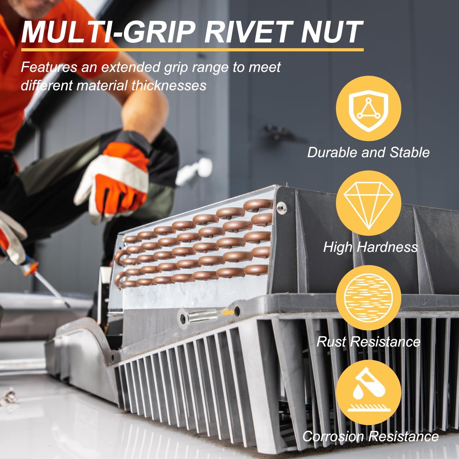 PATIKIL 6 Pcs Multi-Grip Rivet Nuts, M6 Pre-Bulbed Shank Flat Head Threaded Insert Nuts Carbon Steel Plus Nuts for Fastener - Image 4