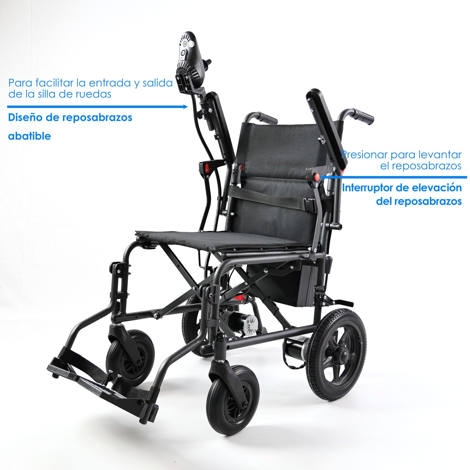 Silla de ruedas eléctrica plegable ligera de carbono, silla ruedas motorizada portátil, alcance 20 km, carga máxima 110 kg, silla eléctrica para mayores, ideal para viajes y exterior