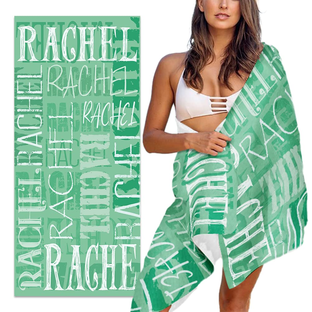 Personalized Beach Towel for Adults Sand Free Beach Towels Oversized Lightweight Custom Microfiber Pool Towels Personalize with Your Name-30x60 Inch-Light Green