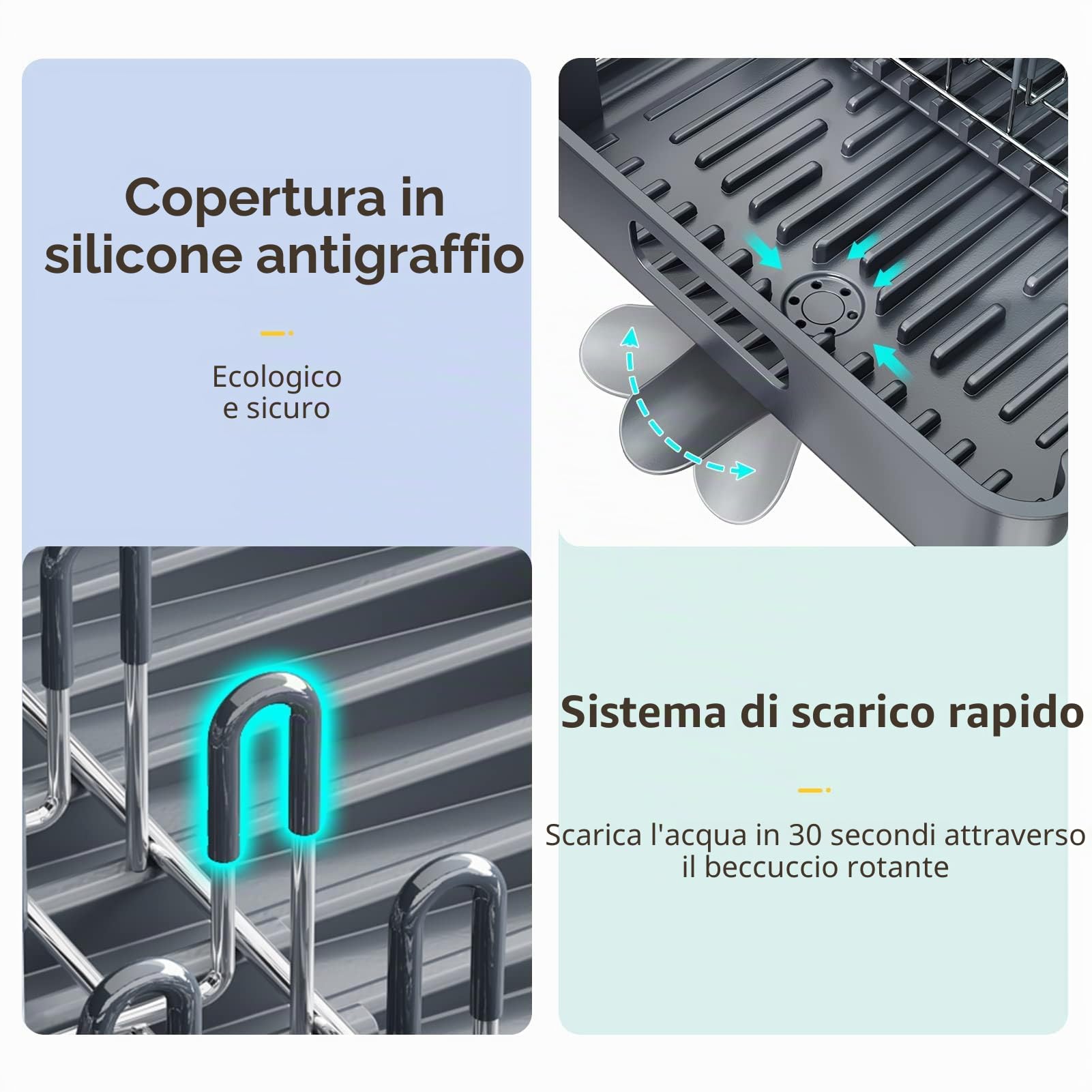 SAYZH Scolapiatti, Scolapiatti da Appoggio, Scolapiatti Salvaspazio Espandibile Di Grande Capacità in Acciaio Inossidabile con Porta Utensili Porta Tazze per Bancone Della Cucina (Grigio)