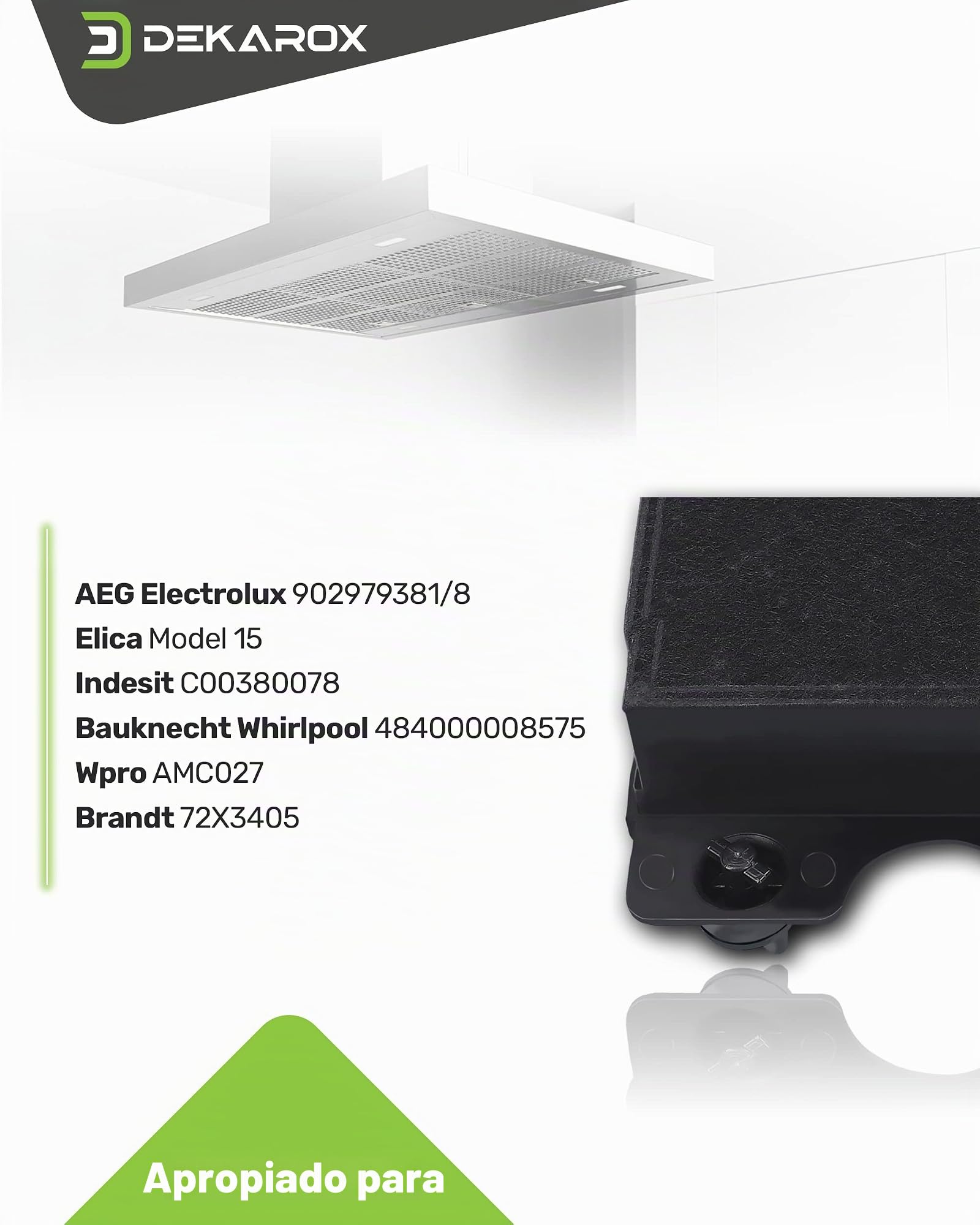 3 filtros de carbón activo para campana extractora Elica Model 15 Electrolux AEG 9029793818 Whirlpool Bauknecht 48400008575