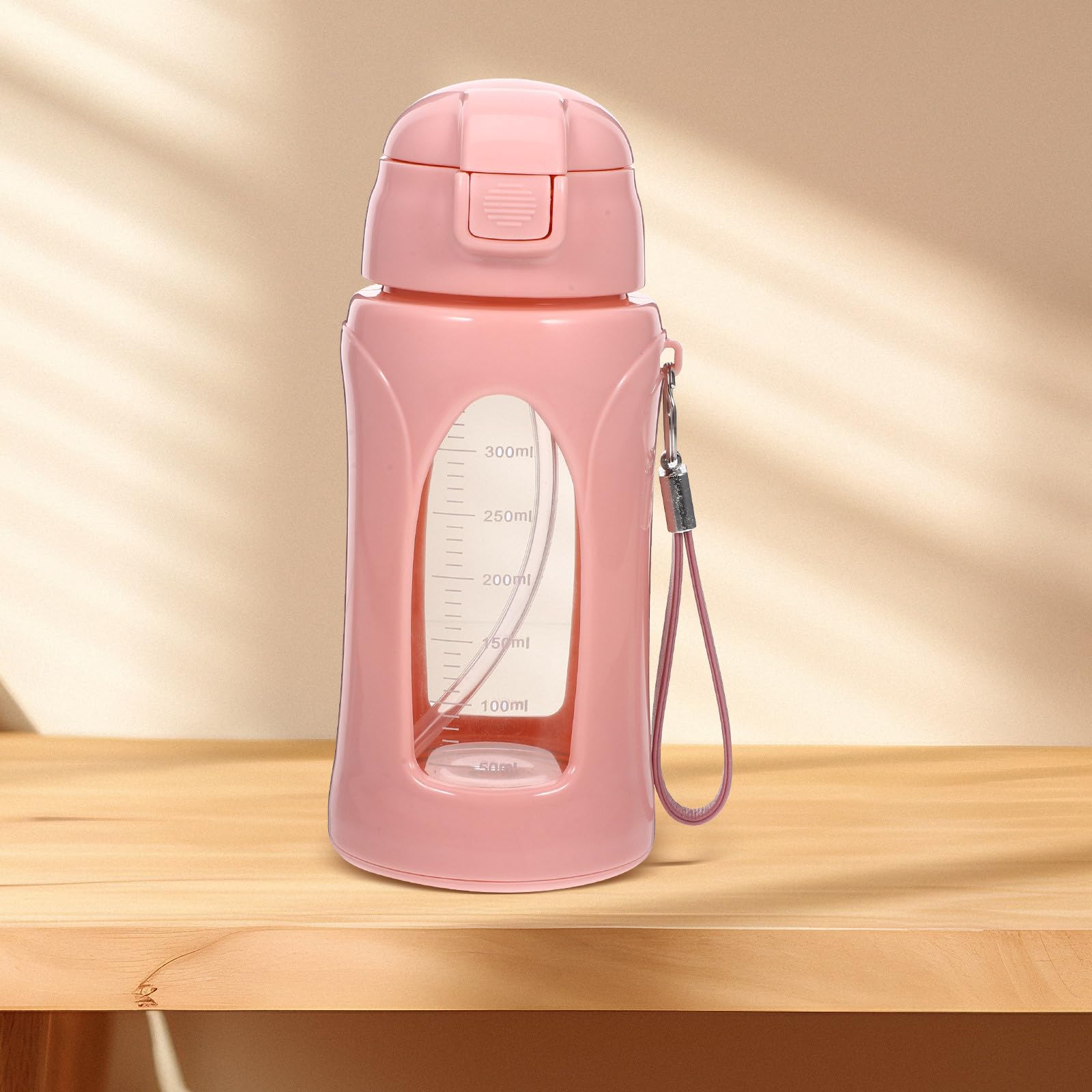 Gourde de Sport en Verre 380 ML Paille Intégrée et Graduation Bouteille D’Eau Multifonction pour Fitness Camping et Activités D’Extérieur Gourde Légère et Portable Rose