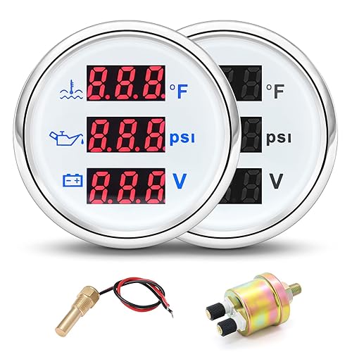 Juego de calibre triple 3 en 1 (temperatura de agua + medidor de presión de aceite + voltímetro) Kit de medidor automático de 2 pulgadas 2.047 in,