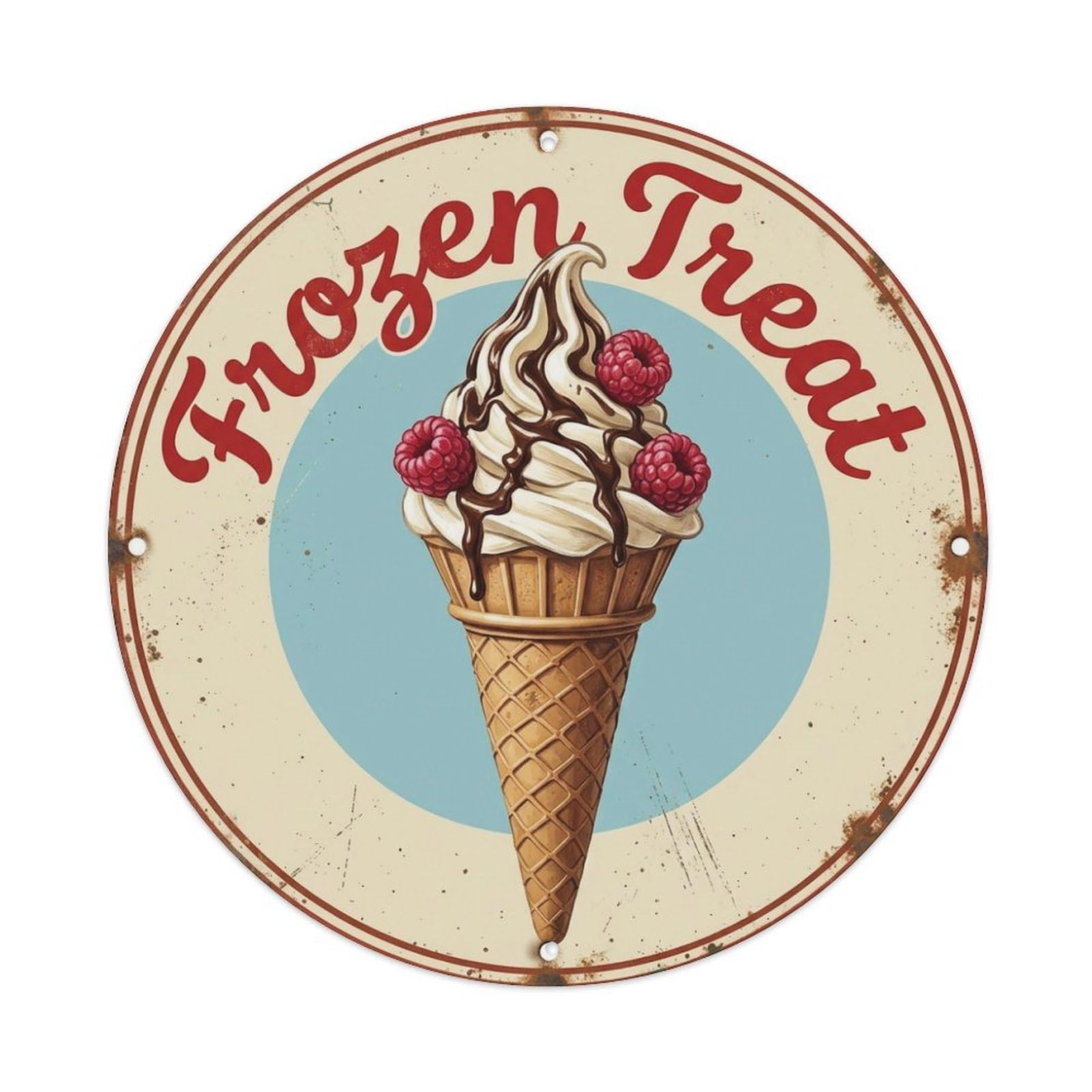 Cwbufd Vintage Style Frozen Treat Kitchen Wall Vintage Metal Tin Sign Plaque Wall Decor For Cafe, Club Bar, Office, Garden Metal Poster 8X8inch