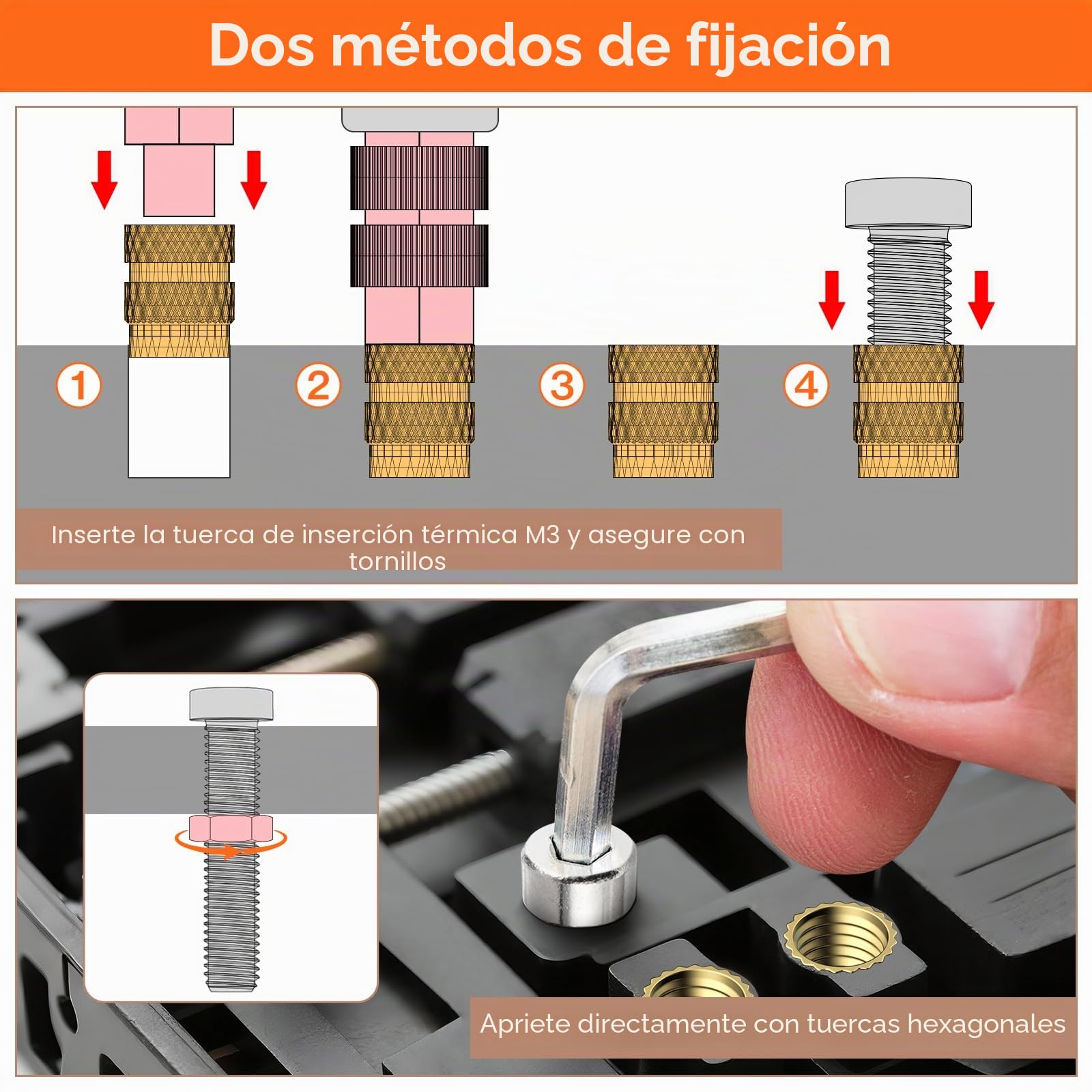 Inserto Roscado M3, Juego de Tornillos Roscados Preciva, Kit de Soldadura (200~500℃), 360 Piezas de Inserto Roscado Metálico M3 con Tornillos y Pernos Surtidos, Accesorios Compatibles con Impresoras