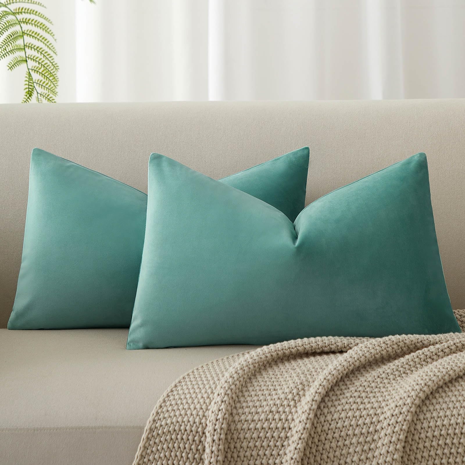 JUSPURBET 12x20 Lumbar Velvet Throw Pillow Covers Set of 2,Teal Green