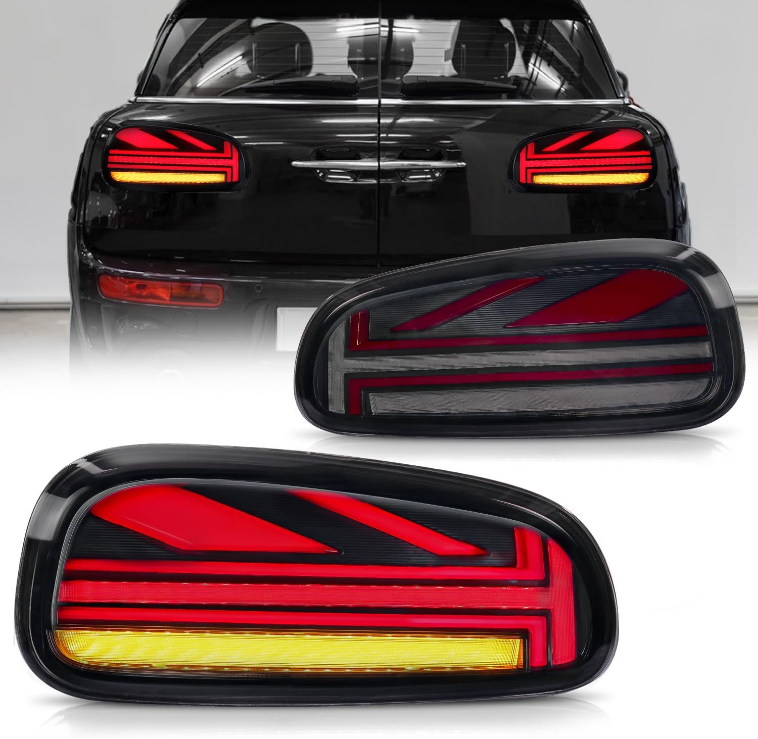 JCW Union Jack LED Tail lights Assembly for Mini Cooper & Coopers Hatchback R56 R57 R58 R59 2007 2008 2009 2010 2011 2012 2013,Rear Lamps w/Sequential Turn Signal(Used)