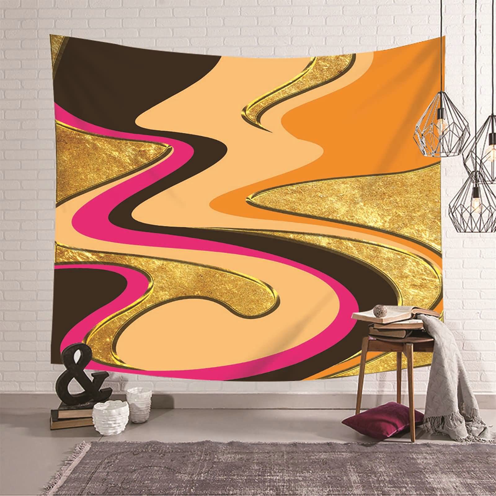 Tapiz de pared moderno 150 x 130 cm KnSam tapices decorativos abstractos naranja y dorado para casa