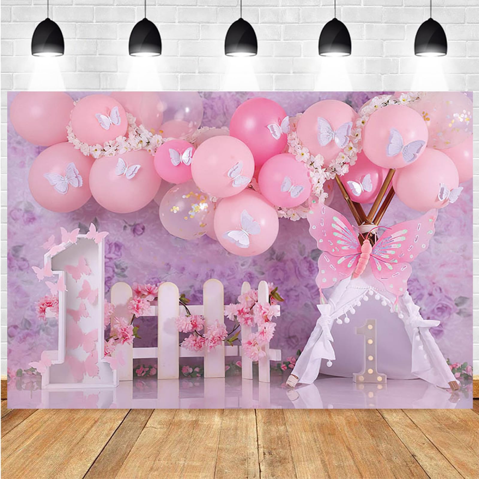 Bandeira Cadeira Alta DCJHFJ - Tema Borboleta Flores 1º Aniversário | Roxo E Rosa