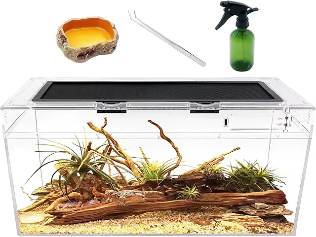 Reptile PC Terrarium Set 50x25x20cm with Sliding Door for Turtles, Spiders, Lizards