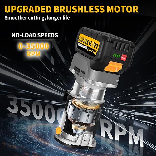 Miniatura 3 de Fresadora para madera para carpintería inalámbrica sin escobillas, 21 V, compacta, con batería de 2 x 4.0 Ah, pequeño routeador portátil para madera