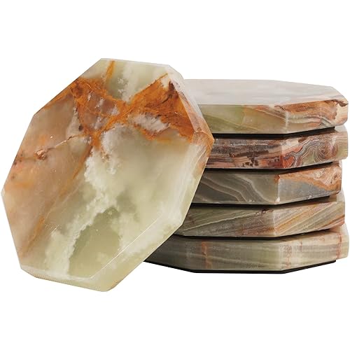 Radicaln Marble Coasters for Drinks 3.5 Inches Green Onyx Handmade Star Drink Coasters Set of 6- Coaster for Home Decor - Coasters for Coffee Table