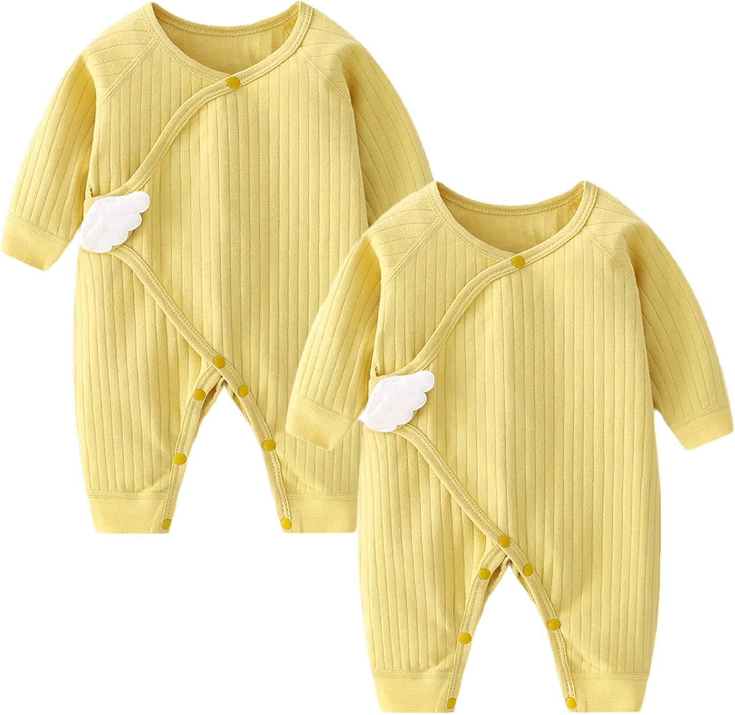 Newborn Romper Coming Home Outfit Unisex Cotton Solid 2 Pack Button Jumpsuits for Infant Baby Boys Girls