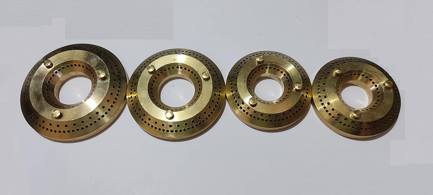 Brass Burners Set of 4 Suitable for Hindware Brand Auto Ignition Cooktop, Glass Top, Hob Top, Gas Stoves. Jumbo, Medium and 2 Small Brass Burners Set of 4 Suitable for Hindware Brand Auto Ignition Cooktop, Glass Top, Hob Top, Gas Stoves. Jumbo, Medium and 2 Small
