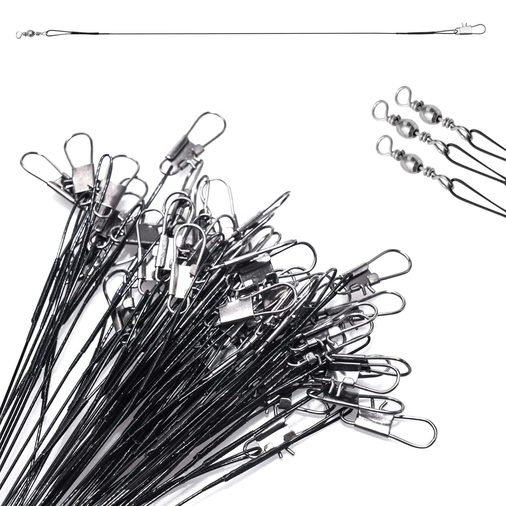 Benykyo Fishing Leaders with Swivels and Snaps?40 lb High Strength Wire Leader?Steel Fishing Leader Freshwater & Saltwater,Black 60Pcs,12 inch