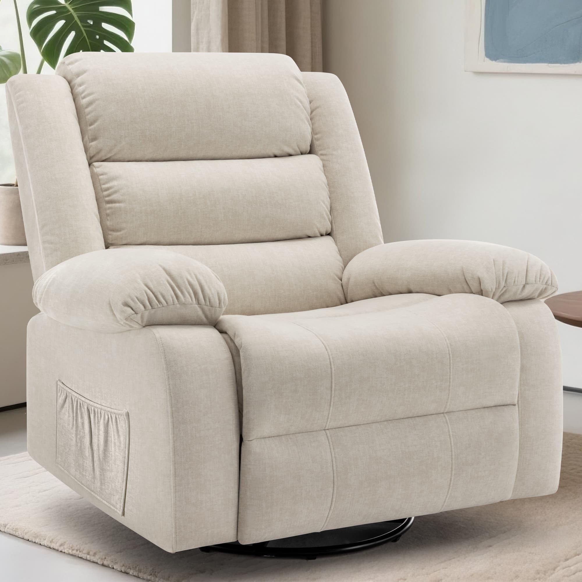 Korser Rocker Recliner Chairs for Adults, Oversized Recliner with Massage and Heating Function, 360° Swivel Nursery Rocking Chairs, Extra Wide