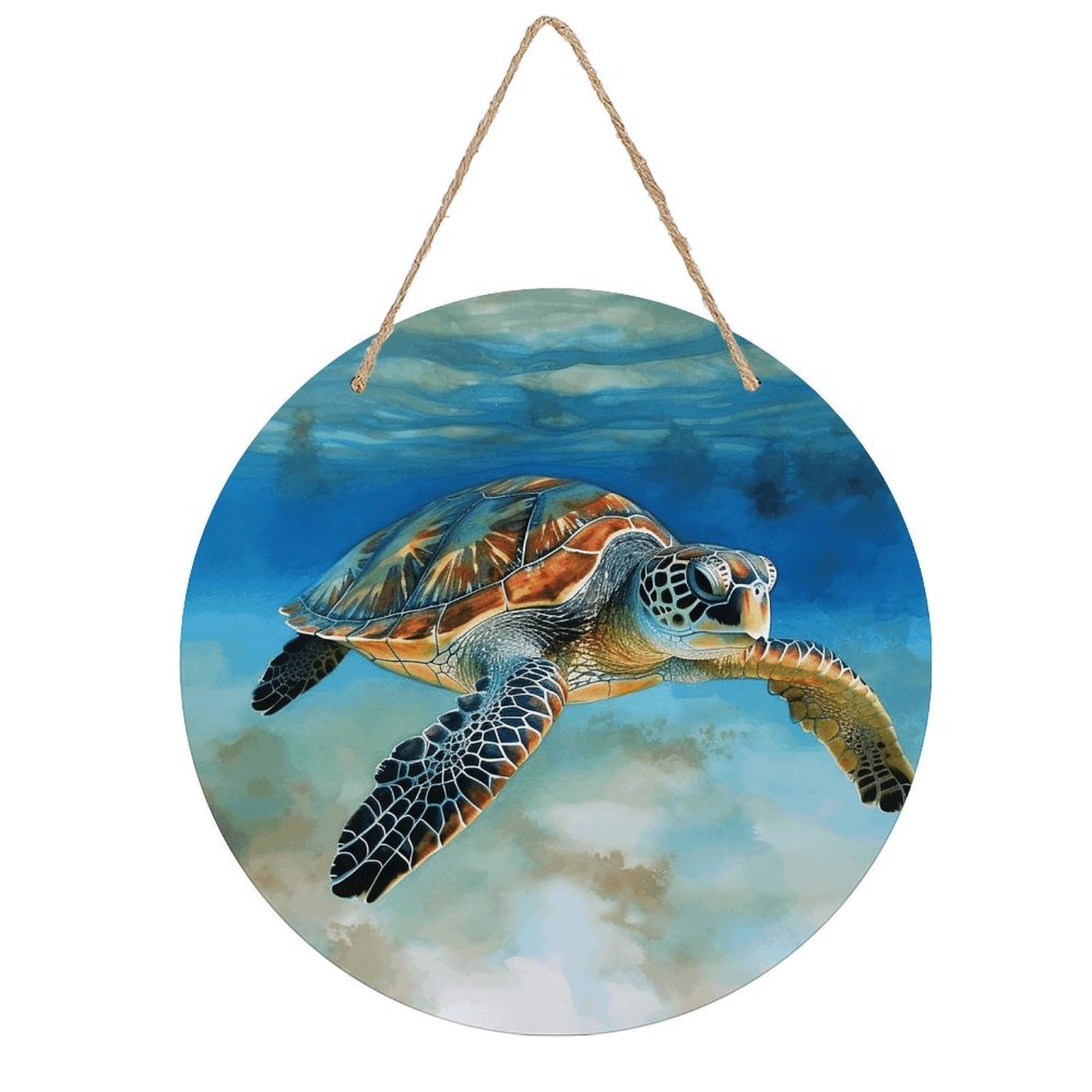 Adfgyerh Style Sea Turtle3 Room Decor，Round Wooden Board Painting，Wall Art，Easy To Hang，Wall Decor ，Suitable For Homes, Offices, Holidays, Bars, Cafes, And Other Venues.