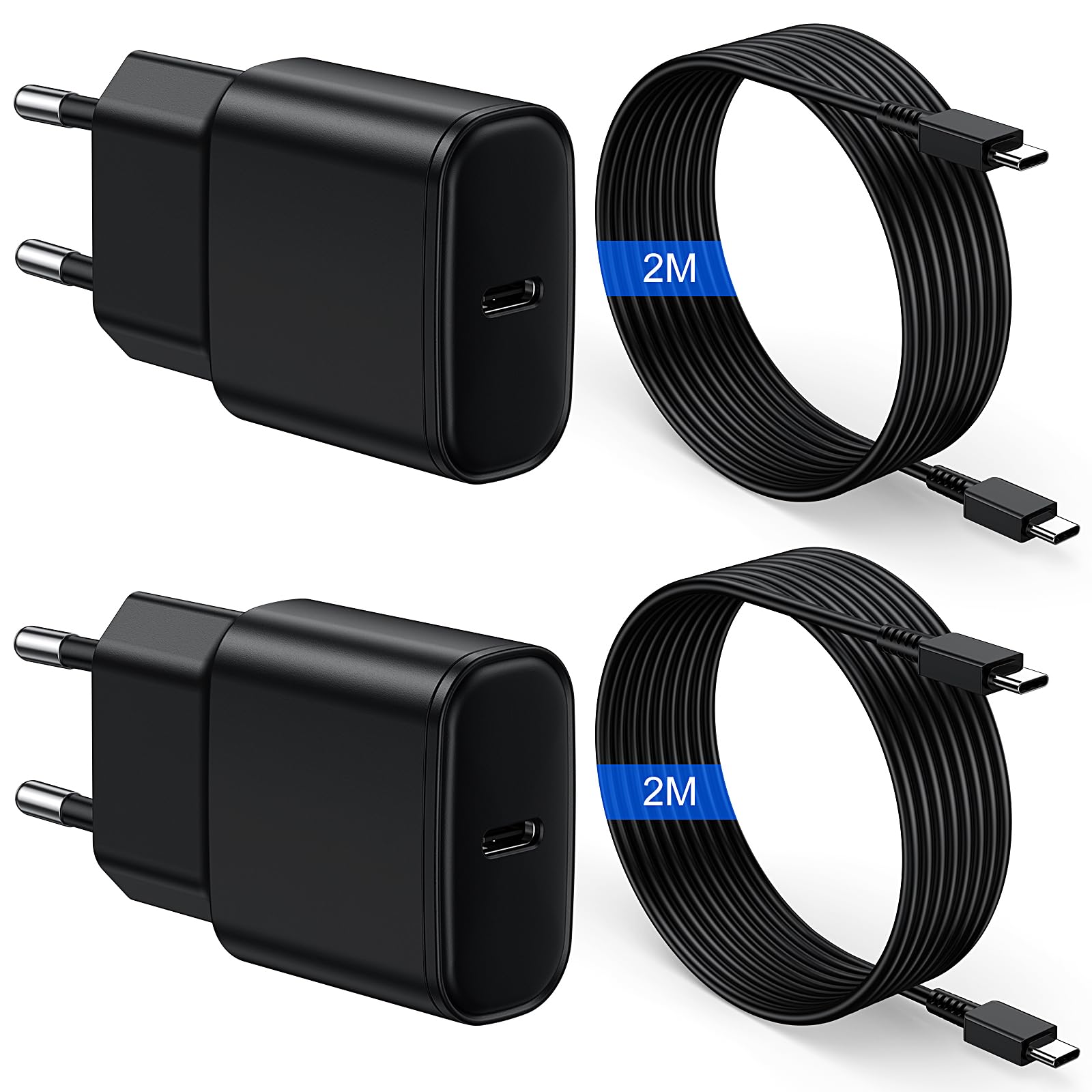 USB C Ladegerät und Ladekabel 2er Pack 25W USBC Schnellladegerät mit Schnellladekabel 2M für Samsung Galaxy S26 S25 S24 S23 S22 Plus/FE, Z Fold 7/6, Z Flip 7/6, A56 A55 Tablet,für iPhone 17/16/15