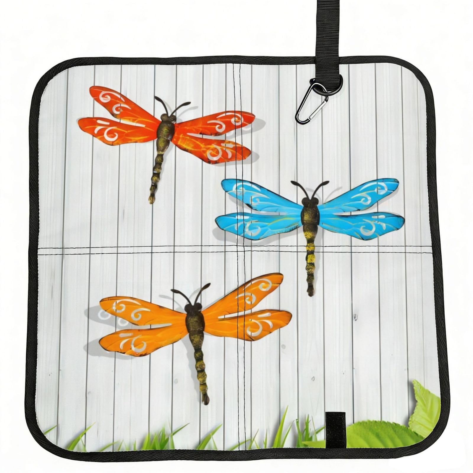 MROWYC Dragonfly Fence Printed Foldable Seat Cushion - Portable with Carabiner, for Stadium, Camping, Hiking